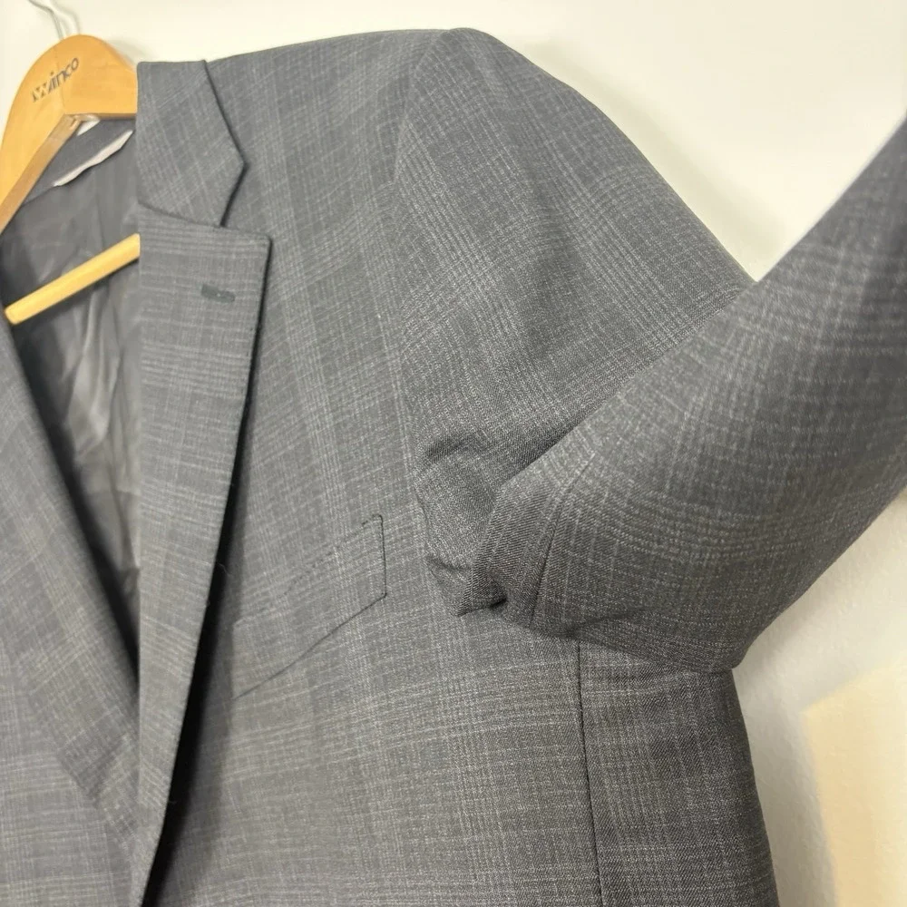 Canali Impeccabile Blazer US‎ 44L 100% Wool Gray Plaid Italy Sport Coat